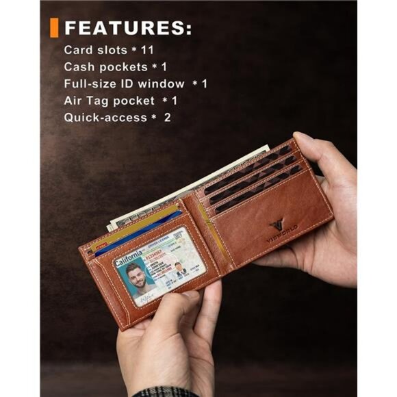 Bifold Full-Grain Leather Wallet for Apple Air Tag Slim Wallet for Men with RFID - Picture 2 of 7